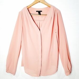 Elegant Sheer Women's Peachy Pink Button-Up Blouse Forever21